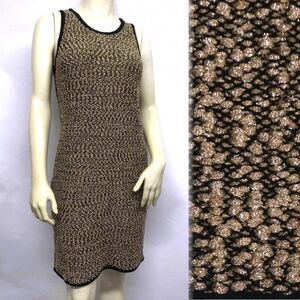 CARMEN MARC VALVO Sweater Cocktail Party Dress Peach GOLD Metallic SPARKLE M L